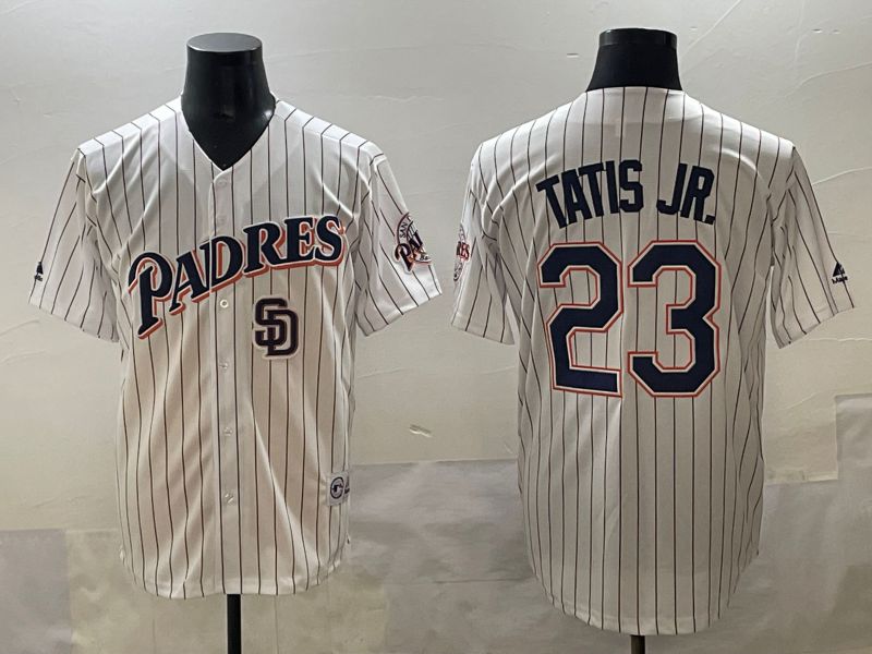 Men 2025 San Diego Padres #23 Tatis jr White Stripe Throwback Game Nike MLB Jersey style 9->san diego padres->MLB Jersey